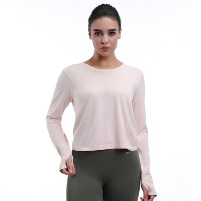 Cropped Long Sleeve Shirt With Thumb Holes Lightweight Ventilated Stylish