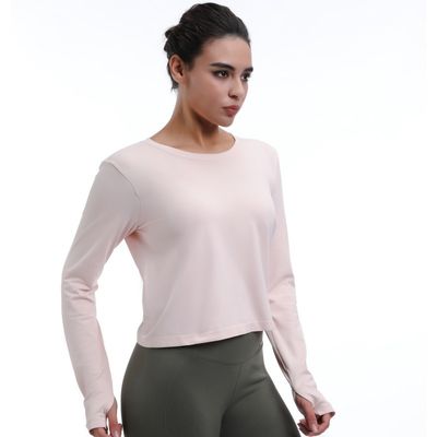 Cropped Long Sleeve Shirt With Thumb Holes Lightweight Ventilated Stylish