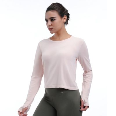 Cropped Long Sleeve Shirt With Thumb Holes Lightweight Ventilated Stylish